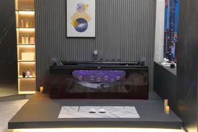 Czarna Wanna z hydromasażem BC-602 prostokątna 180cmx90cmx66cm DYSZE OBROTOWE, MASAŻ KARKU, WODOSPADY, PILOT