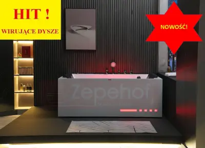 Wirujące dysze Wanna z hydromasażem EB-876 prostokątna 170cmx120cmx64cm Wodospad LED x 2+Ambiente z podgrzewaczem+pilot