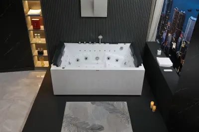 Wirujące dysze Wanna z hydromasażem EB-100 prostokątna 180cmx120cmx66cm Wodospad LED x 2+Ambiente z podgrzewaczem+pilot