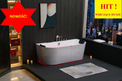 Wanna z hydromasażem EB-802 B prostokątna 170cmx80cmx61cm DYSZE OBROTOWE, PILOT