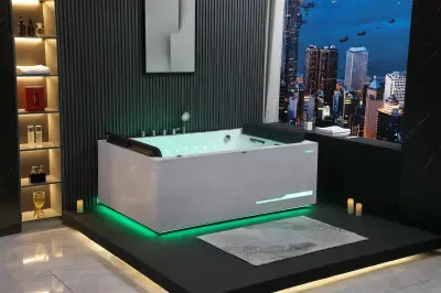 Wirujące dysze Wanna z hydromasażem EB-100 prostokątna 180cmx120cmx66cm Wodospad LED x 2+Ambiente z podgrzewaczem+pilot