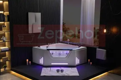 Wanna z hydromasażem BS-708 narożna 150cmx150cmx65cm + MASAŻ KARKU, DYSZE OBROTOWE+PILOT