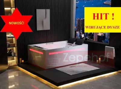 Wanna z hydromasażem EB-D873 LEWA prostokątna 185cmx120cmx65cm 2 DYSZE OBROTOWE, MASAŻ KARKU, WODOSPADY, PILOT