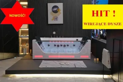 Wanna z hydromasażem EB-7065 prostokątna 180cmx120cmx59cm DYSZE OBROTOWE NA PLECY, WODOSPAD, PILOT
