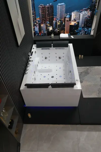 Wirujące dysze Wanna z hydromasażem EB-100 prostokątna 180cmx120cmx66cm Wodospad LED x 2+Ambiente z podgrzewaczem+pilot
