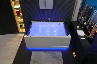 Wirujące dysze Wanna z hydromasażem EB-100 prostokątna 180cmx120cmx66cm Wodospad LED x 2+Ambiente z podgrzewaczem+pilot