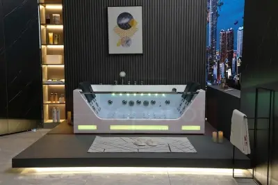 Wanna z hydromasażem EB-7065 prostokątna 180cmx120cmx59cm DYSZE OBROTOWE NA PLECY, WODOSPAD, PILOT