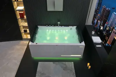 Wirujące dysze Wanna z hydromasażem EB-100 prostokątna 180cmx120cmx66cm Wodospad LED x 2+Ambiente z podgrzewaczem+pilot