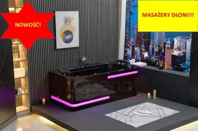 Czarna Wanna z hydromasażem EB-869 prostokątna 180cmx88cmx65cm MASAŻ DŁONI HIT!