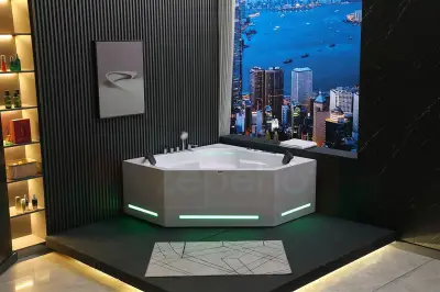 Wirujące dysze Wanna z hydromasażem BS-706 narożna 150cmx150cmx65cm 2x masaż karku z podgrzewaczem+pilot