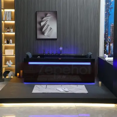 Czarna wanna z hydromasażem EBB-D871 prostokątna 180cmx100cmx65cm DYSZE OBROTOWE, MASAŻ KARKU, WODOSPADY, PILOT