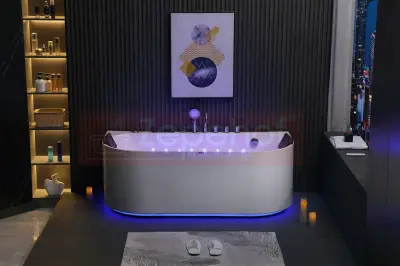 Wanna z hydromasażem EB-802 prostokątna 150cmx75cmx61cm DYSZE OBROTOWE, WODOSPADY, PILOT