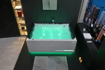 Wirujące dysze Wanna z hydromasażem EB-100 prostokątna 180cmx120cmx66cm Wodospad LED x 2+Ambiente z podgrzewaczem+pilot