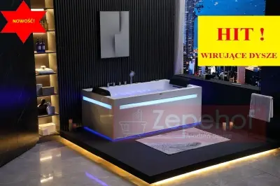 Wanna z hydromasażem EB-D871 prostokątna 180cmx100cmx65cm DYSZE OBROTOWE, MASAŻ KARKU, WODOSPADY, PILOT