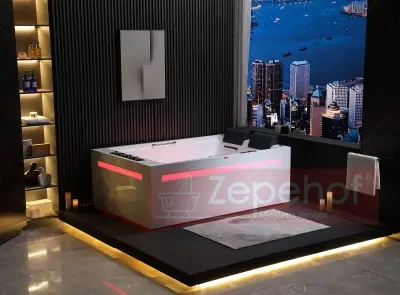 Wanna z hydromasażem EB-D873 LEWA prostokątna 185cmx120cmx65cm 2 DYSZE OBROTOWE, MASAŻ KARKU, WODOSPADY, PILOT