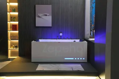 Wirujące dysze Wanna z hydromasażem EB-876 prostokątna 170cmx120cmx64cm Wodospad LED x 2+Ambiente z podgrzewaczem+pilot