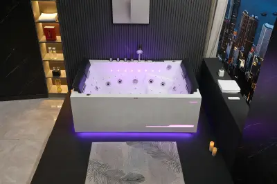 Wirujące dysze Wanna z hydromasażem EB-100 prostokątna 180cmx120cmx66cm Wodospad LED x 2+Ambiente z podgrzewaczem+pilot