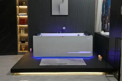 Wirujące dysze Wanna z hydromasażem EB-100 prostokątna 180cmx120cmx66cm Wodospad LED x 2+Ambiente z podgrzewaczem+pilot