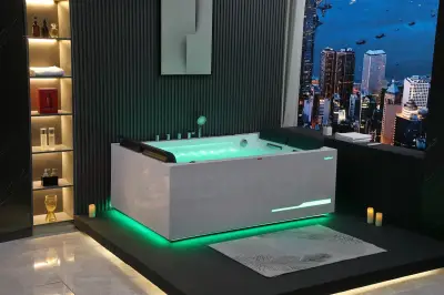 Wirujące dysze Wanna z hydromasażem EB-100 prostokątna 180cmx120cmx66cm Wodospad LED x 2+Ambiente z podgrzewaczem+pilot