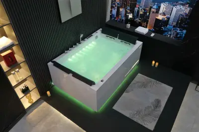 Wirujące dysze Wanna z hydromasażem EB-100 prostokątna 180cmx120cmx66cm Wodospad LED x 2+Ambiente z podgrzewaczem+pilot