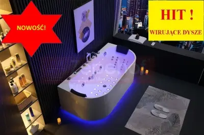 Wanna z hydromasażem EB-802 prostokątna 170cmx80cmx61cm DYSZE OBROTOWE, WODOSPADY, PILOT