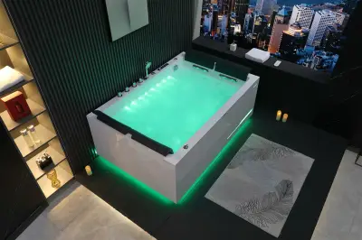 Wirujące dysze Wanna z hydromasażem EB-100 prostokątna 180cmx120cmx66cm Wodospad LED x 2+Ambiente z podgrzewaczem+pilot