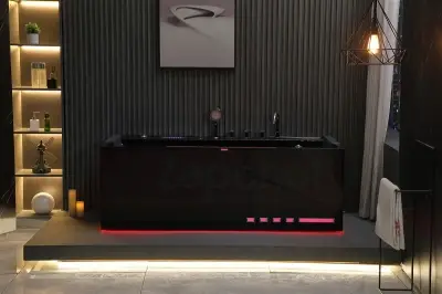 Czarna Wanna z hydromasażem EB-D710 prostokątna 170cmx80cmx60cm z podgrzewaczem+pilot