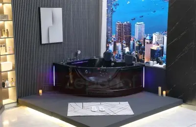 Wirujące dysze czarna Wanna z hydromasażem EG-015 narożna 150cmx150cmx65cm spadające SOPLE LEDowe HIT!