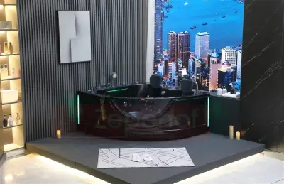 Wirujące dysze czarna Wanna z hydromasażem EG-015 narożna 150cmx150cmx65cm spadające SOPLE LEDowe HIT!